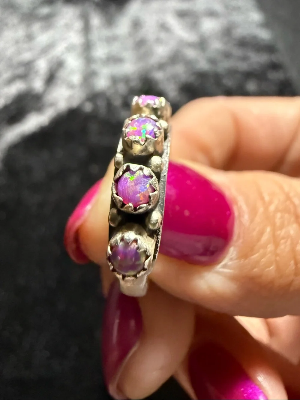 Sterling Silver Pink Opal Half Eternity Band Ring